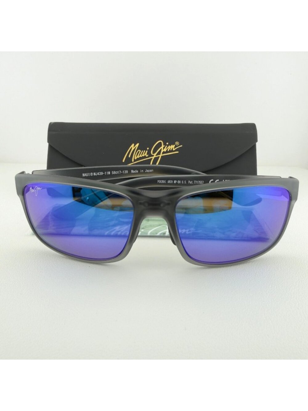 Maui Jim Pokowai Arch MJ439S Sunglasses Gray Matte Blue Hawaii Lens 58 17 139